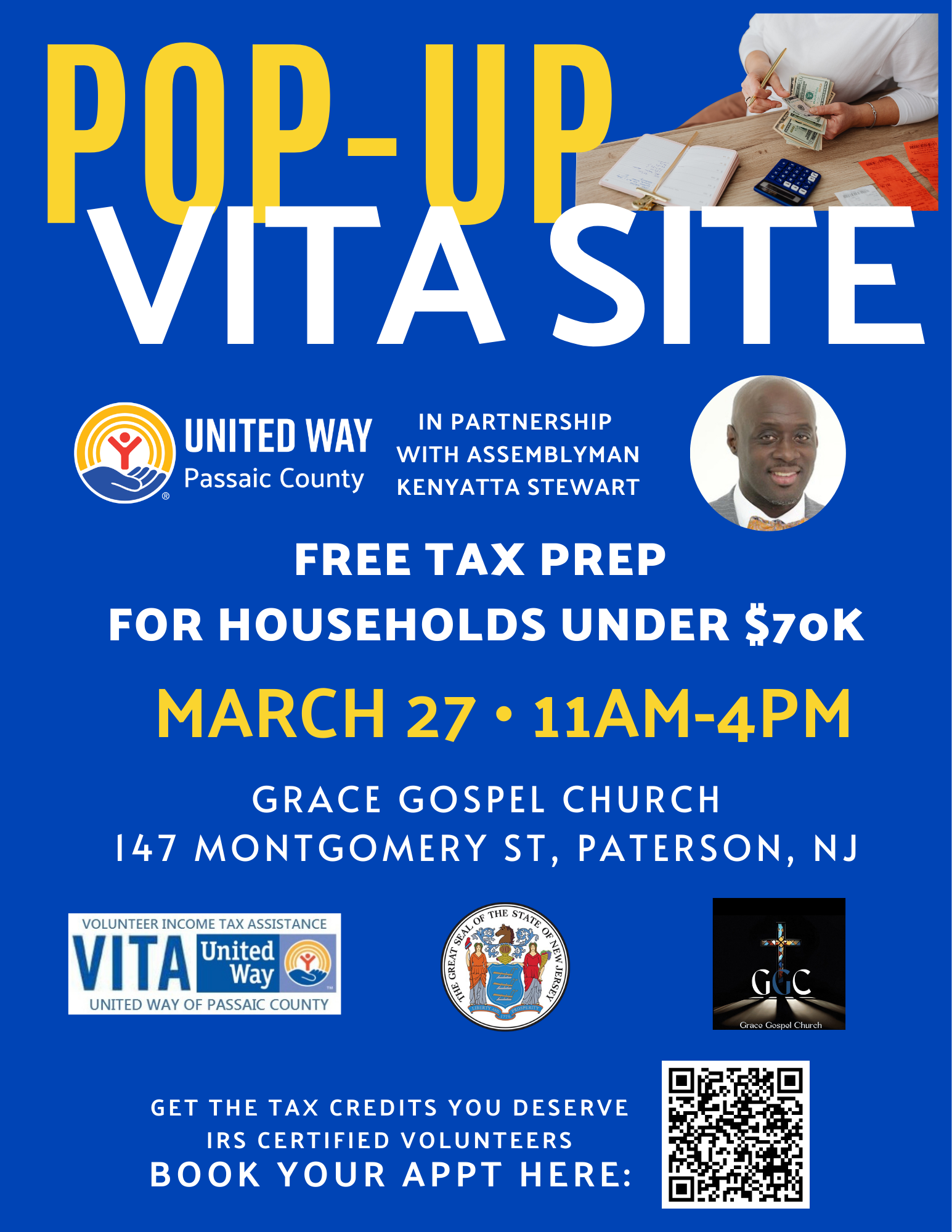 pop up VITA site in Paterson March 27th